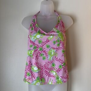 Lilly Pulitzer Tankini Swim Top Size 14 Halter Padded Mommy & Me Monkey Print